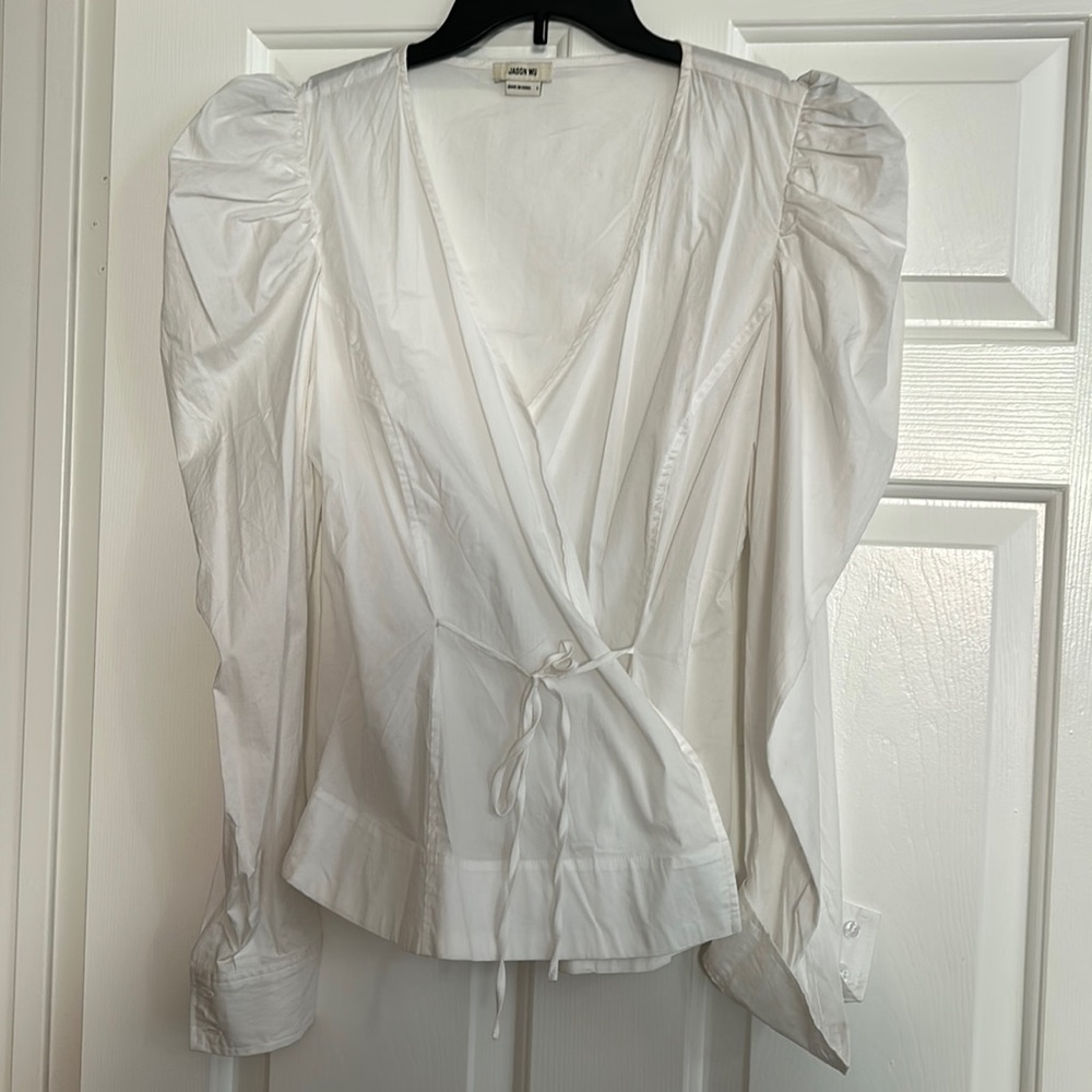 Jason Wu White Wrap Shirt with Buttoned Sleeves